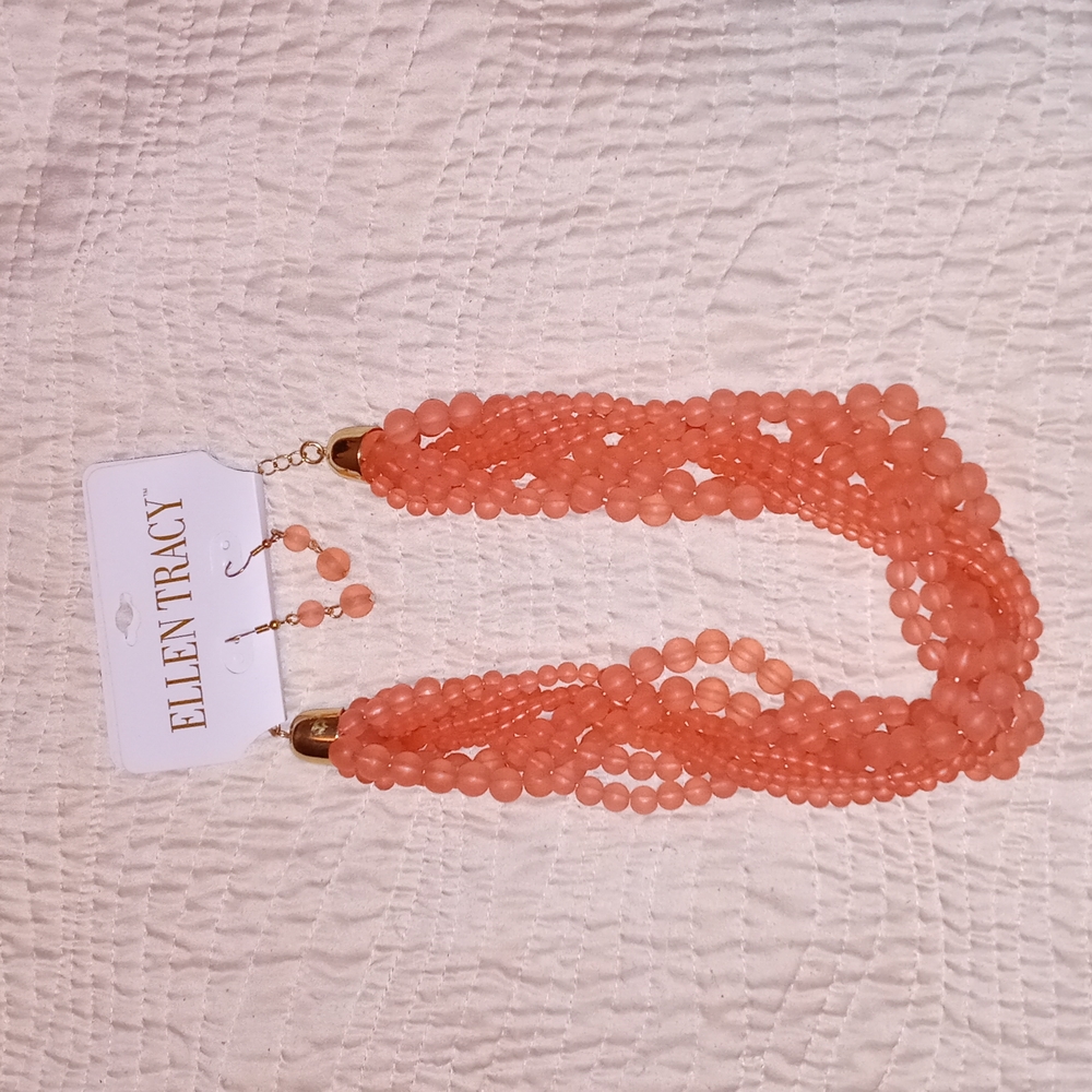 Peach Ellen Tracy Necklace with matching earrings